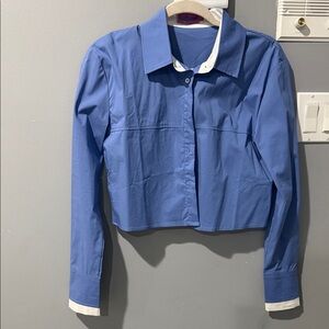 Edikted Blue and White Cropped Blouse